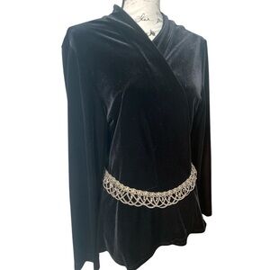 Chico’s Black Velvet Regencycore Holiday Ready Jacket Cardigan Sz 3 Elegant Chic
